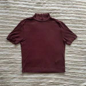 ARITZIA Mock Neck Ribbed Crop Top in Burgundy